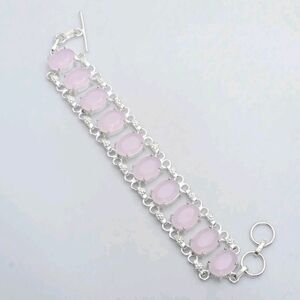 Pink Chalcedony Gemstone 925 Sterling Silver Handmade Bracelet 7-8"